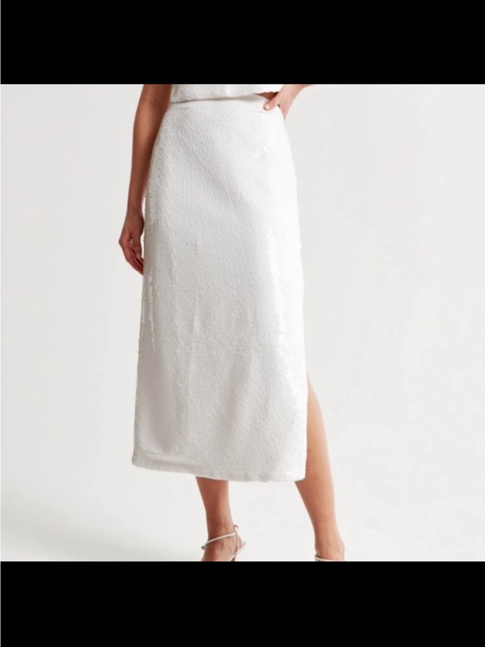 Abercrombie & Fitch White Textured Midi Skirt with Side Slit